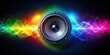 © chokdeelaw - Vibrating bass music speaker emitting colorful sound waves in a dynamic motion , vibration, visual effect