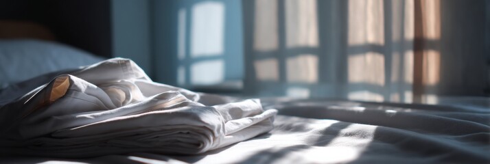 Leinwandbilder - Hospital Bed Linen Neatly Folded With Soft Light Streaming Through the Window in a Serene Room