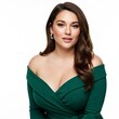 © Aditya - Elegant Woman in Green Off-Shoulder Dress - Studio Portrait