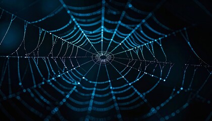 Spider on a web with dew drops in the morning