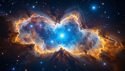 Wall Mural - fire blazing through the night sky in deep space with stars and nebula around