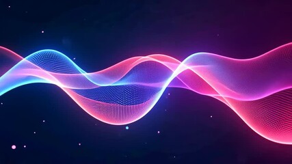 Wall Mural - pink and blue neon particle wave animation on a dark background