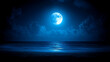© Panupan - Serene moonlit beach scene with bright moon illuminating ocean waves