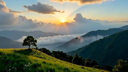Wall Mural - Serene Mountain Vista A Timelapse of Nature's Beauty at Sunset