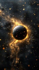 Wall Mural - glowing cosmos and stars. a dark celestial body surrounded by a swirling glow of golden cosmic parti