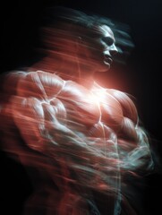 Poster - Muscles in Motion Captured Through Double Exposure With a Central Glow Revealing Strength and Intensity