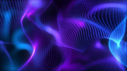 Wall Mural - flowing data network plexus - abstract blue purple particle waves loop 4k
