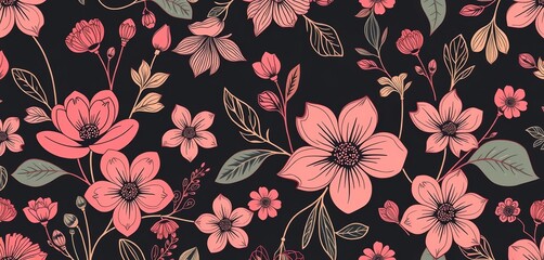 Wall Mural - abstract line art floral seamless pattern elegant botanical design for textile, wallpaper, packaging