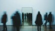 © Honey - Abstract blurred motion people walking gallery mirror reflection art dark blue gray mood space speed