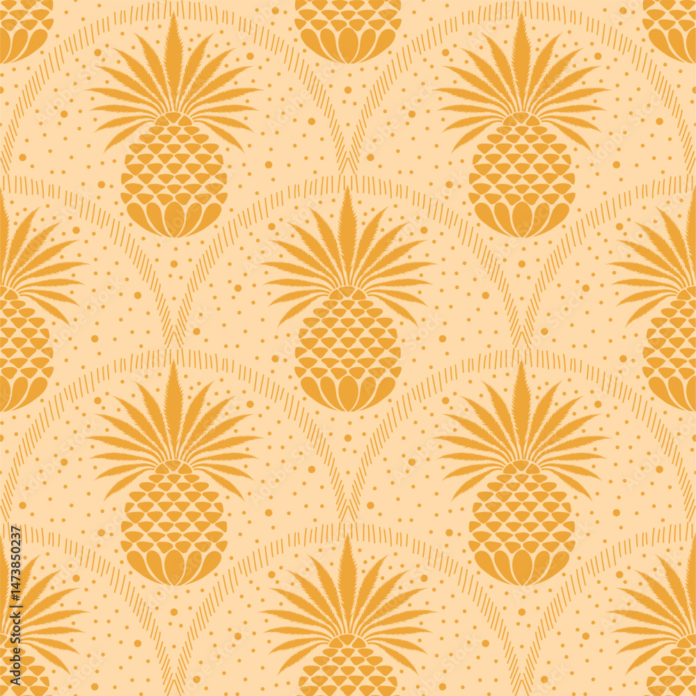 Monochrome seamless pineapple pattern in warm yellow tones with subtle ...
