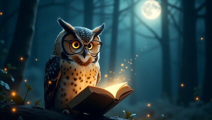 A wise looking owl with round spectacles perched