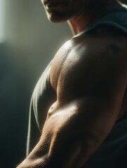 Aufkleber - Close-up of Biceps During Workout Session Showcasing Muscle Definition in Side Lighting