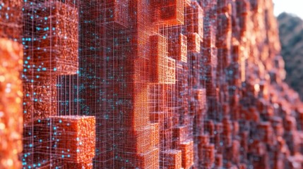 Wall Mural - abstract rendering of intricate digital structures in warm color hues
