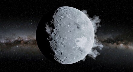 Wall Mural - cold icy planetary body: rugged surface, subsurface ocean vapor plumes
