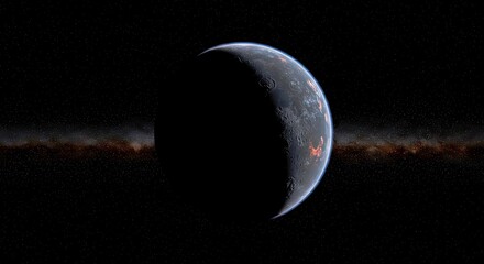 Wall Mural - dark icy planetary object floating in cold galactic outskirts