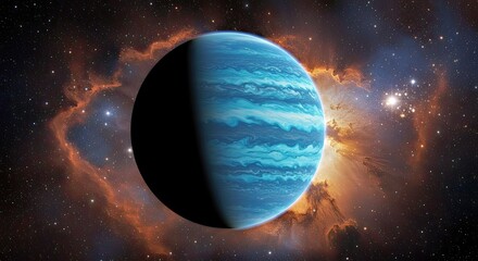 Wall Mural - dramatic depiction: roxs 42 bb - gas giant exoplanet with cloud bands