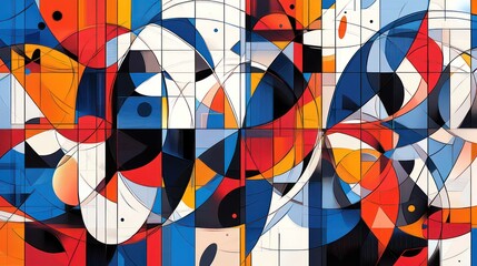 Wall Mural - an abstract painting featuring various shapes and vibrant colors