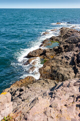 Wall Mural - landscape of sea coast with rock in summer. vacation season at the seaside. sunny day in bulgaria.