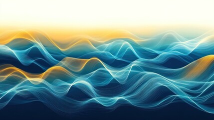Wall Mural - abstract digital art showcasing flowing lines of blue and gold