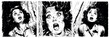 © ssstocker - Woman maniac fleeing ink sketch vector scenes. Actions fear horror tears scream close up face anxiety alarm character plot frame comic book old retro scary movie concepts, vintage illustration