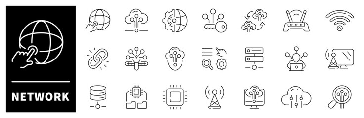 Wall Mural - network vector icons. networking thin line icons collection. online, computer, website, server, web 