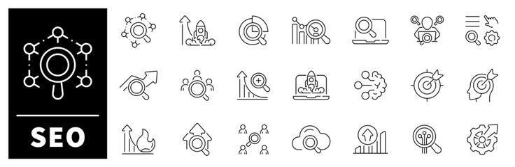 Wall Mural - seo vector icons. seo thin line icons collection. search engine optimization icon set. seo, website,
