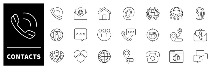 Wall Mural - contacts vector icons. contacts thin line icons collection. e-mail, phone, address, customer service