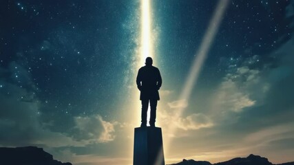 Wall Mural - a person standing on a pedestal admiring the night sky