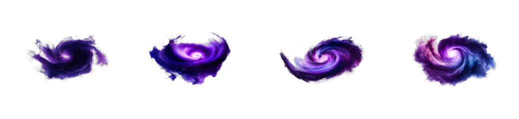 Wall Mural - celestial cosmic nebula set, violet universe swirl, cut out transparent
