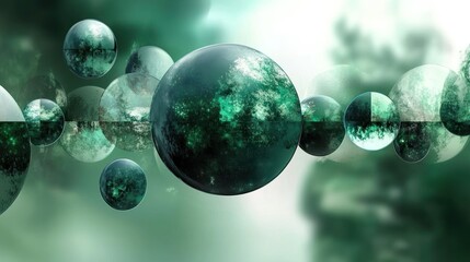 Wall Mural - abstract artistic rendering displaying floating spheres with textures and colors