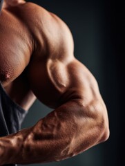 Aufkleber - Biceps Flexing During Intense Workout Session in a Side-Lit Gym Environment Showcasing Strength and Dedication to Fitness Training