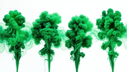 Wall Mural - Vibrant Abstract Green Smoke Cloud Art Creating Ethereal Swirl Patterns in Fluid Motion