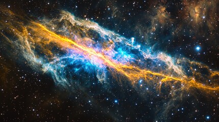 Wall Mural - stunning cosmic nebula with bright orange and blue highlights
