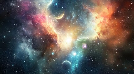 Wall Mural - cosmic colorful nebula with stars and celestial objects in space