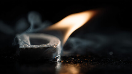 Wall Mural - Close-Up of a White Letter D Birthday Candle with Fire on a Black Background.