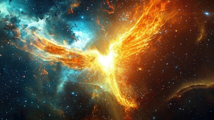 Wall Mural - Bright Phoenix Rising from Cosmic Depths in Vibrant Colors