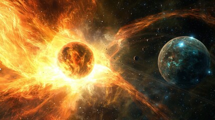 Wall Mural - cosmic explosion and celestial bodies in outer space scene