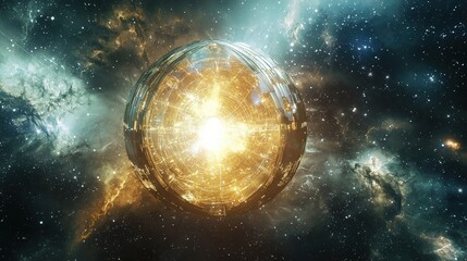 Wall Mural - cosmic energy sphere in a nebula background with radiant light