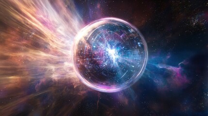 Wall Mural - cosmic sphere surrounded by colorful ether in starlit space
