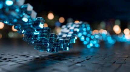 Digital information flows abstractly with radiant cubes and lines