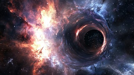 Wall Mural - Stunning Cosmic Illustration of Black Hole Surrounded by Nebula Colors