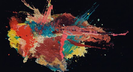 Poster - A colorful explosion of paint splatters on a black background