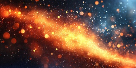 Canvas Print - abstract golden and blue energy trail with sparkling lights and bokeh effect on black background