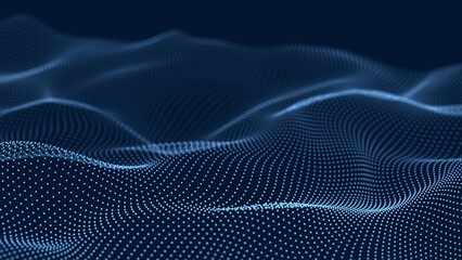 Fototapete - Digital technology background. Dynamic wave of glowing points. Futuristic background for presentation design. 3d rendering.	