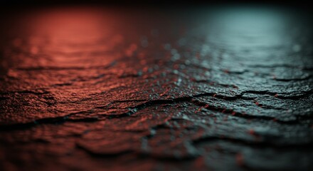Poster - A blurry image of a rocky shoreline with a red and blue tint