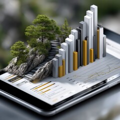 Poster - A tablet shows a graph of a tree growing on a mountain