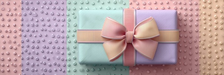 Poster - Festive Pastel Ribbon Gift on Dotted Background Perfect for Celebrations or Special Occasions