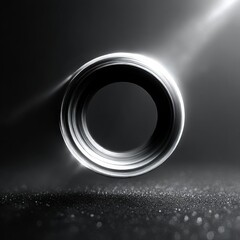 Fototapete - Abstract Silver Rings Under Spotlight: A Minimalist Study in Black and White