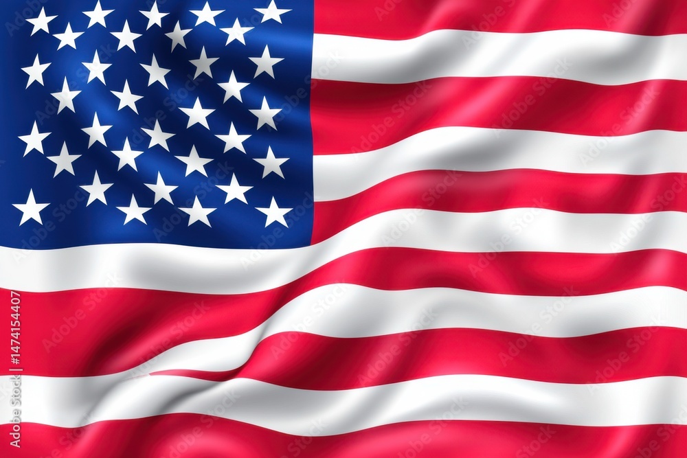 American Flag Waving Patriotic Symbol of United States of America Close Up View with Stars and Stripes Independence Day