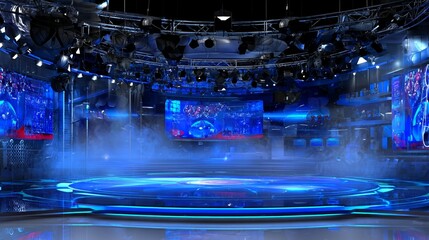Innovative concept of a futuristic digital lab with 3D rendering and virtual environment showcased from the front view through advanced technology